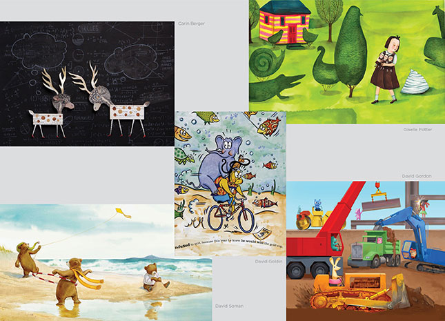 illustrators show poster with many different children's book  illustrations
