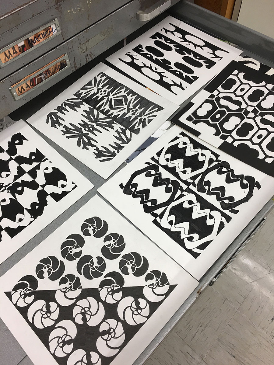 black and white pattern paintings