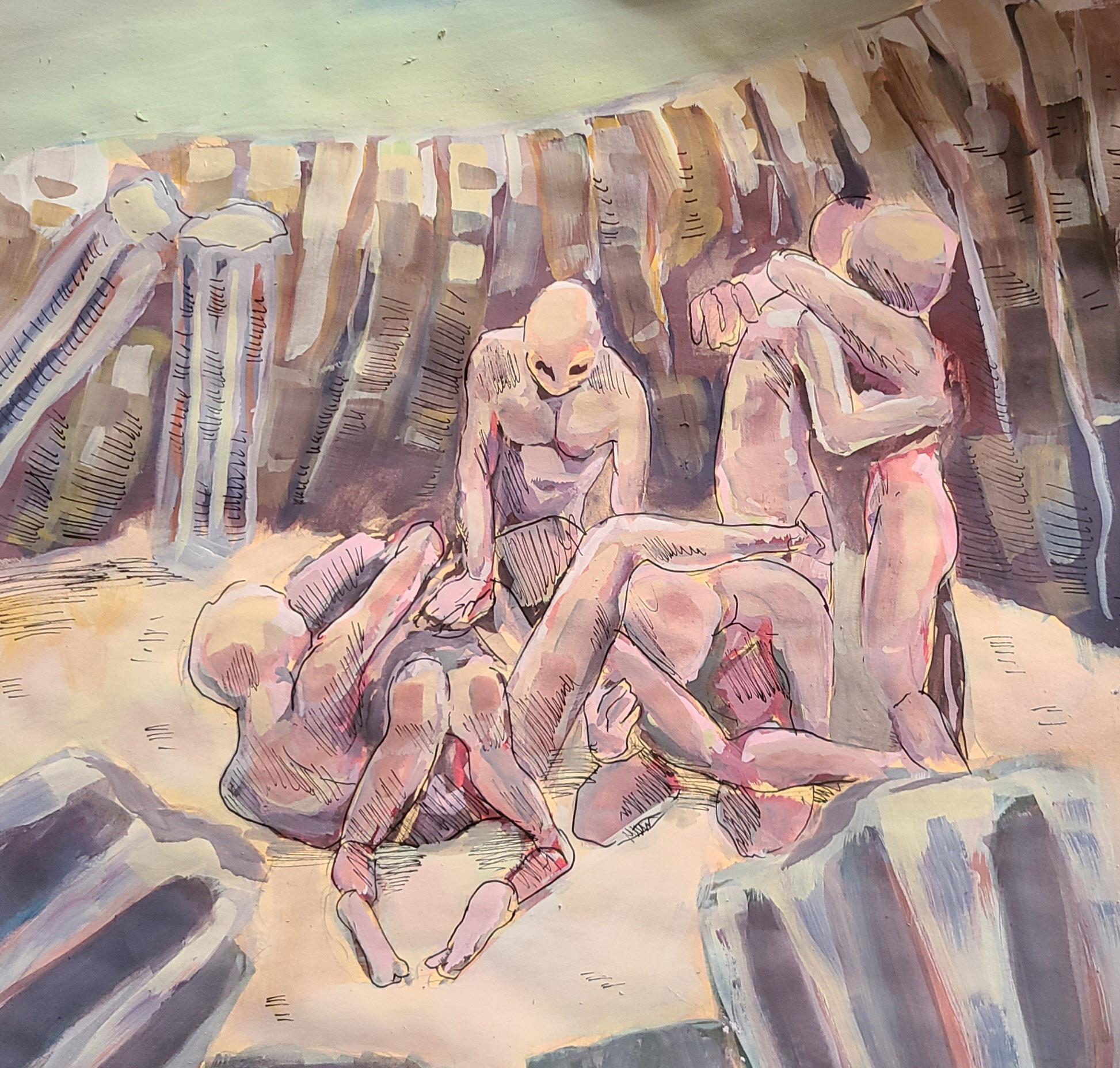 drawing of pile of naked, hairless people