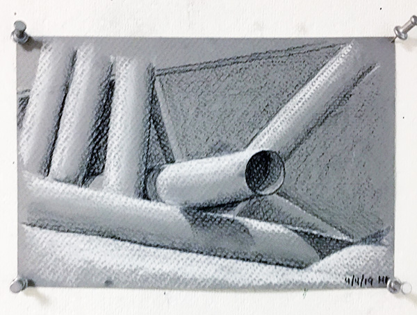 Black and White Drawing of cardboard tubes