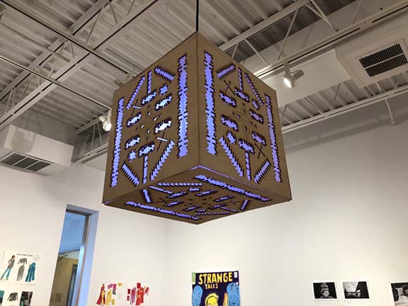 hanging cube lamp- wood and colored light