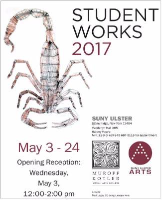 Student Works 2017 poster with text and image of scorpion
